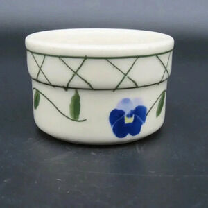 Hartstone Pottery Bowl Dish Ramekin Hand Painted Flowers Violets Pansy U.S.A.
